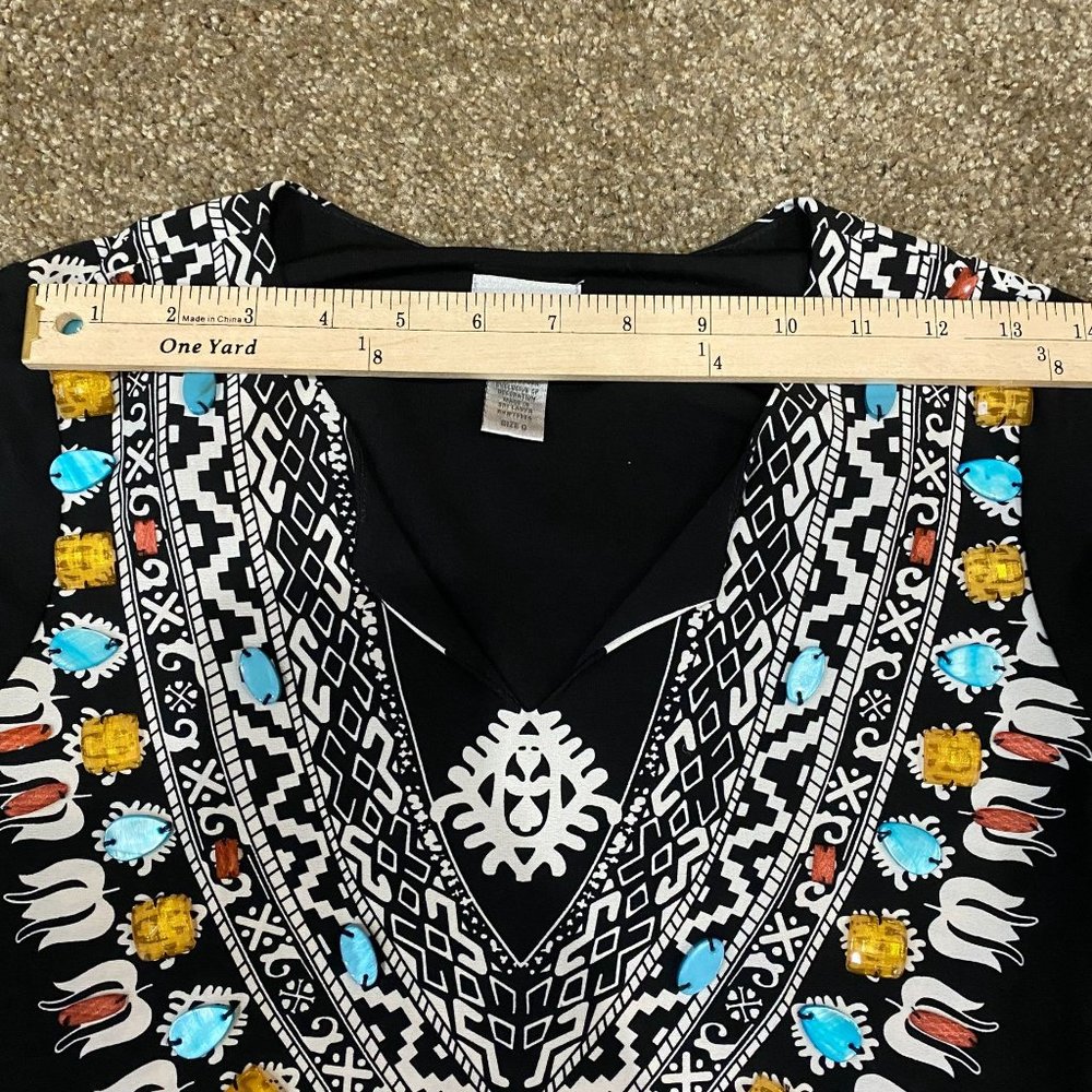 Chico's Beaded Southwestern Dress Size Small 0, Size 4 Stretch Colorful Bell Sle - Picture 11 of 12